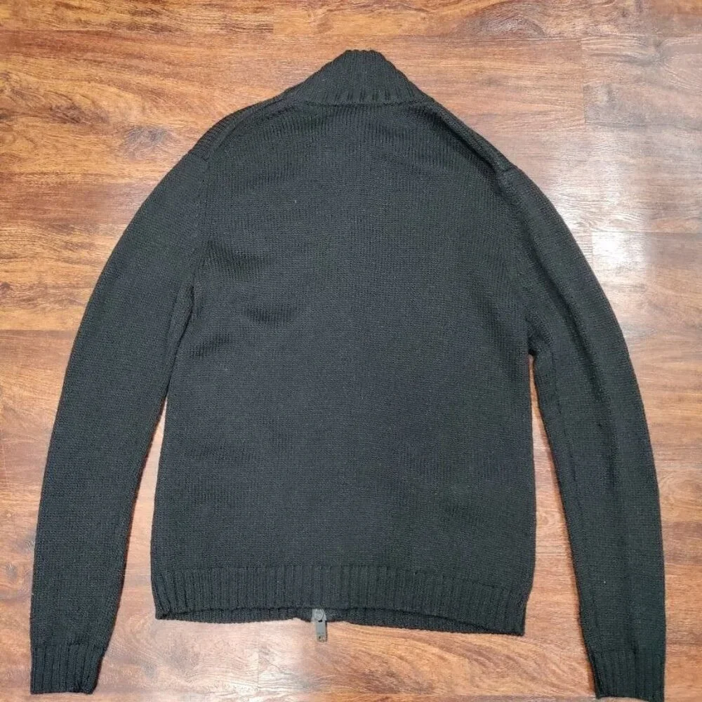 DKNY Classic Black Knit Sweater Men's Medium Button Zipper Front Pockets Ribbed - Picture 3 of 10